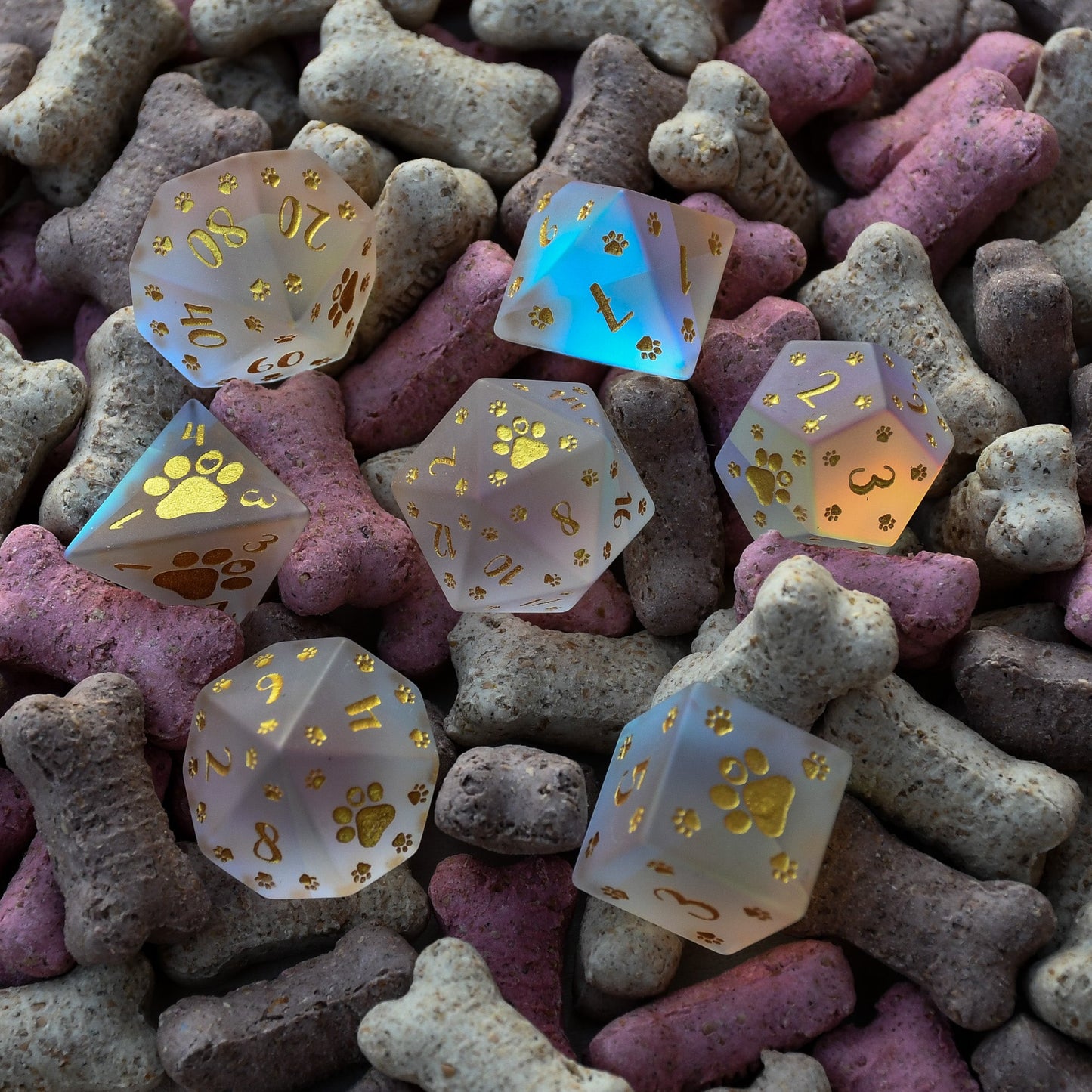 Puppy Paws Frosted Prism Glass Dice Set
