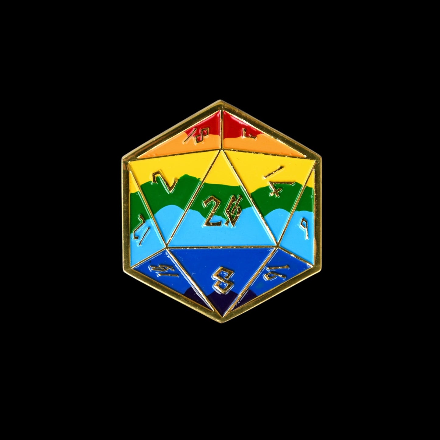 Pride and Gold Rainbow D20 Pin (Large)