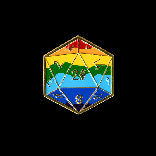 Pride and Gold Rainbow D20 Pin (Large)