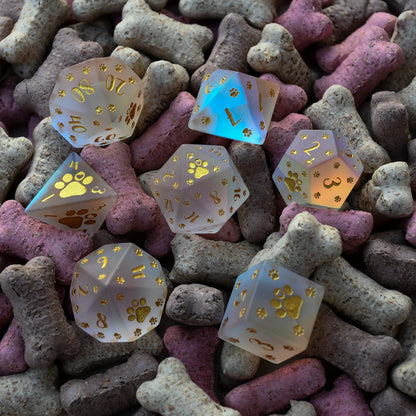 Puppy Paws Frosted Prism Glass Dice Set